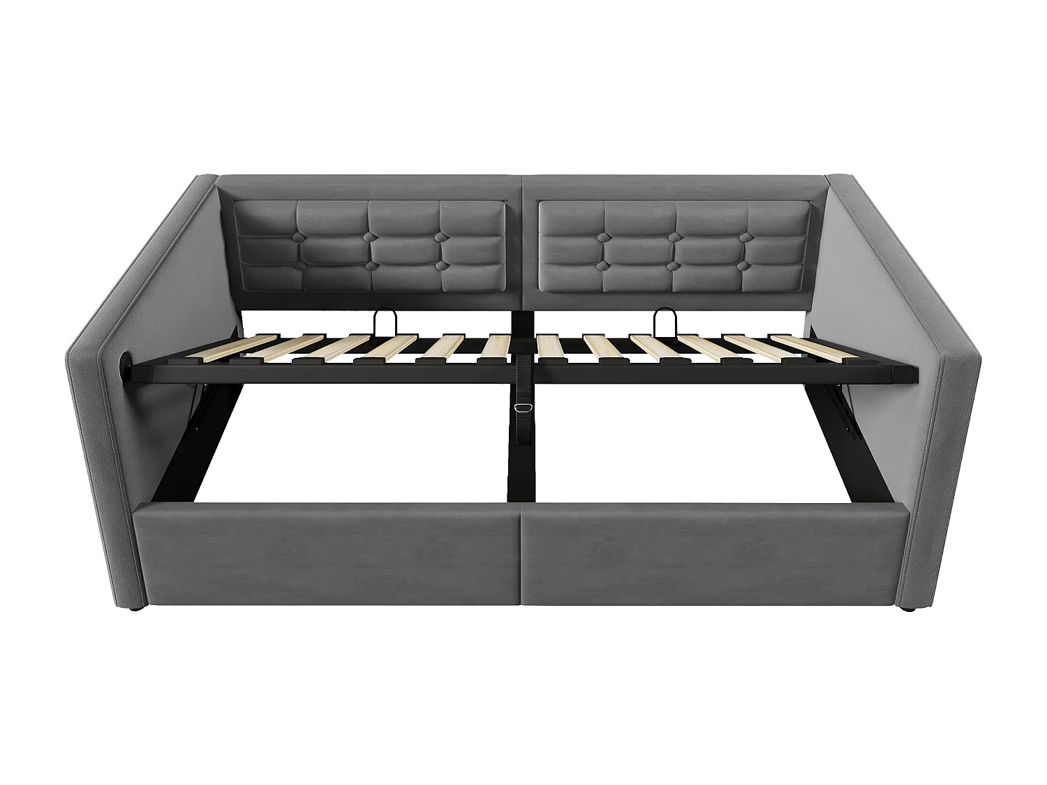 Lit coffre banquette 90x200cm, lit enfant avec USB type-C, tissu en velours gris, sommier à lattes, sans matelas