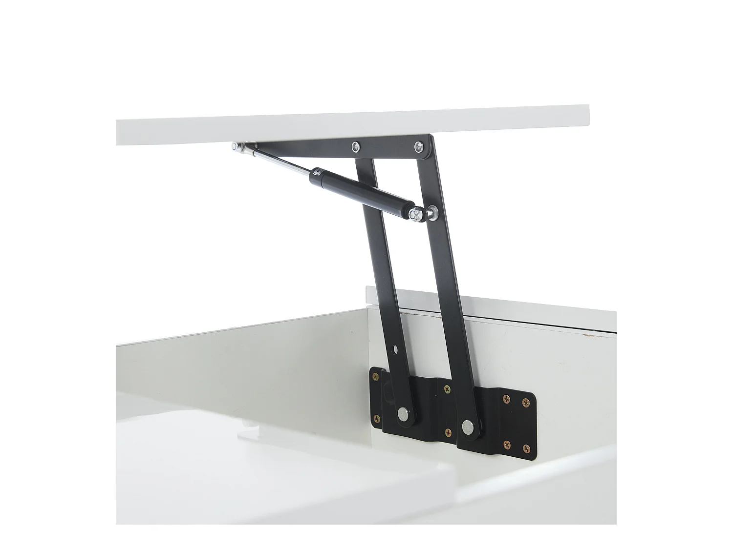 Salontafel met hefbaar bovenblad 95x48x40cm met 2 lades, LED, onderstel in wit gelakt