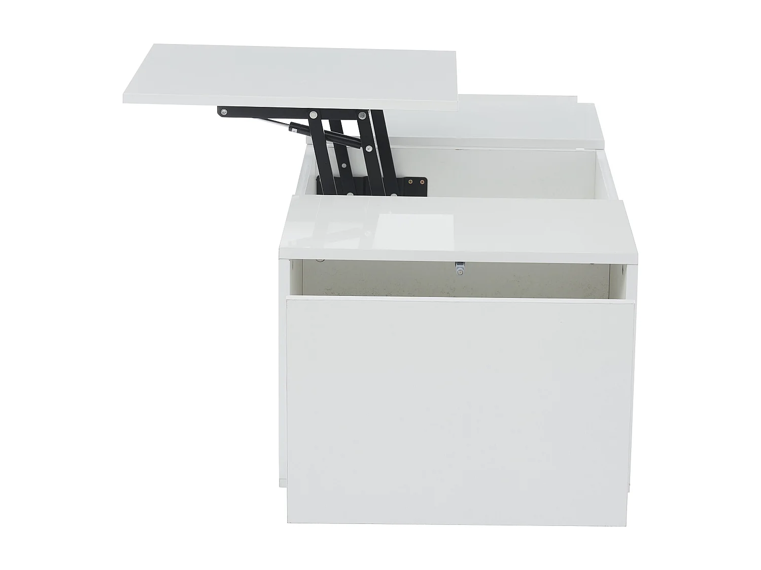 Table basse avec plateau relevable 95x48x40cm avec 2 tiroirs, LED, corps en blanc laqué