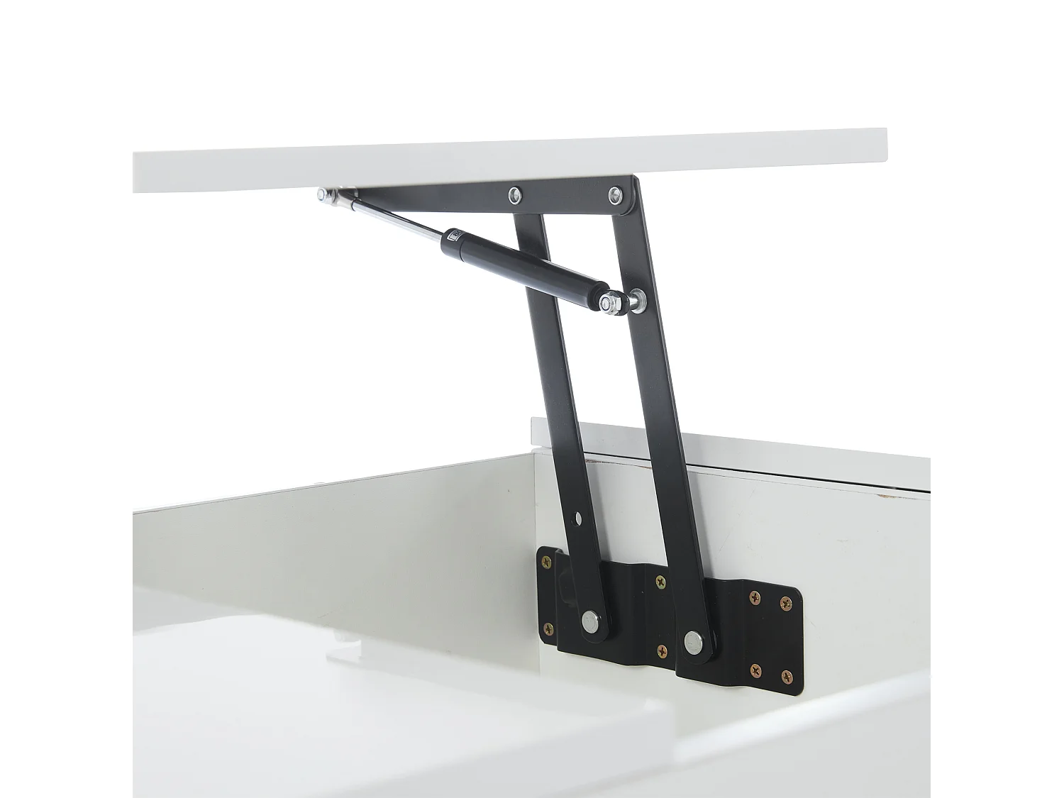 Table basse avec plateau relevable 95x48x40cm avec 2 tiroirs, LED, corps en blanc laqué