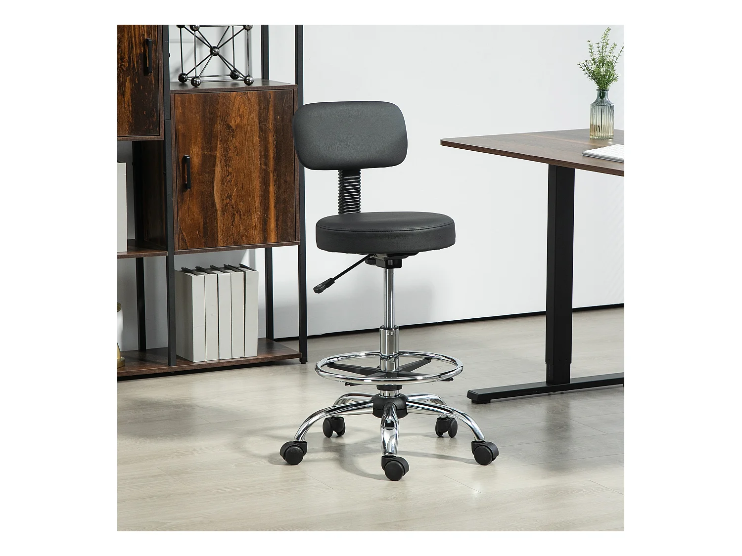 Chaise de Bureau 360°pivotante en Similicuir noir - Réglable en Hauteur avec Repose-Pieds