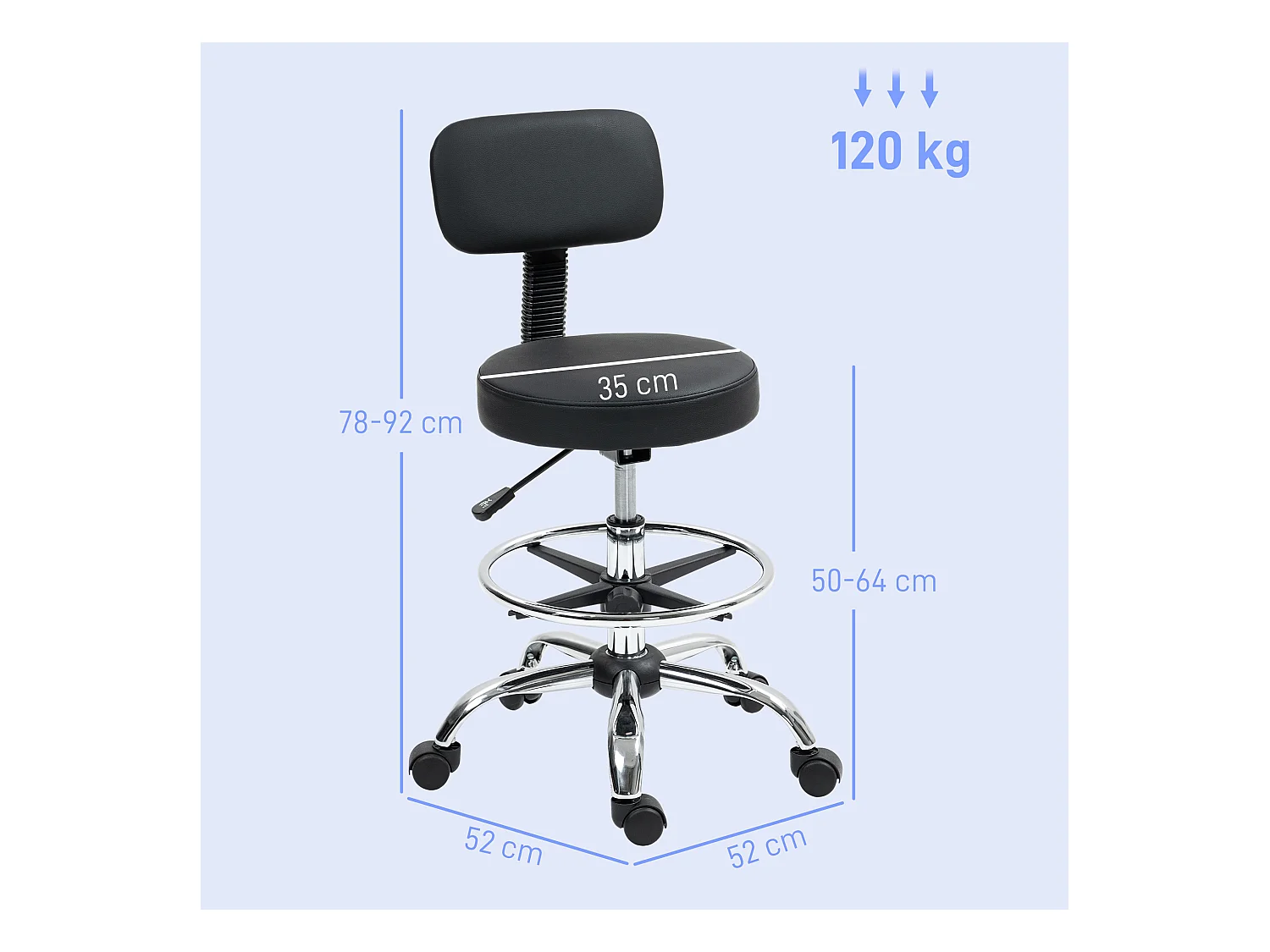 Chaise de Bureau 360°pivotante en Similicuir noir - Réglable en Hauteur avec Repose-Pieds