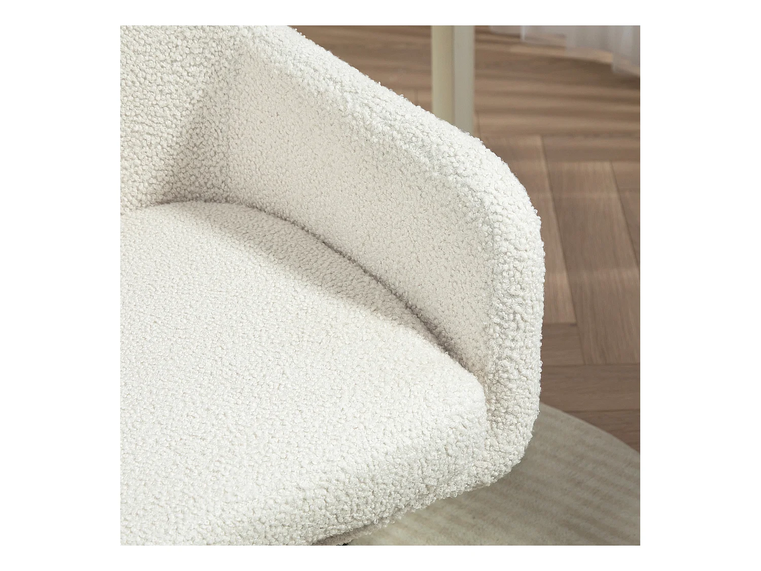 Chaise de bureau pivotante en tissu Teddy blanc, réglable en hauteur, cadre en métal doré