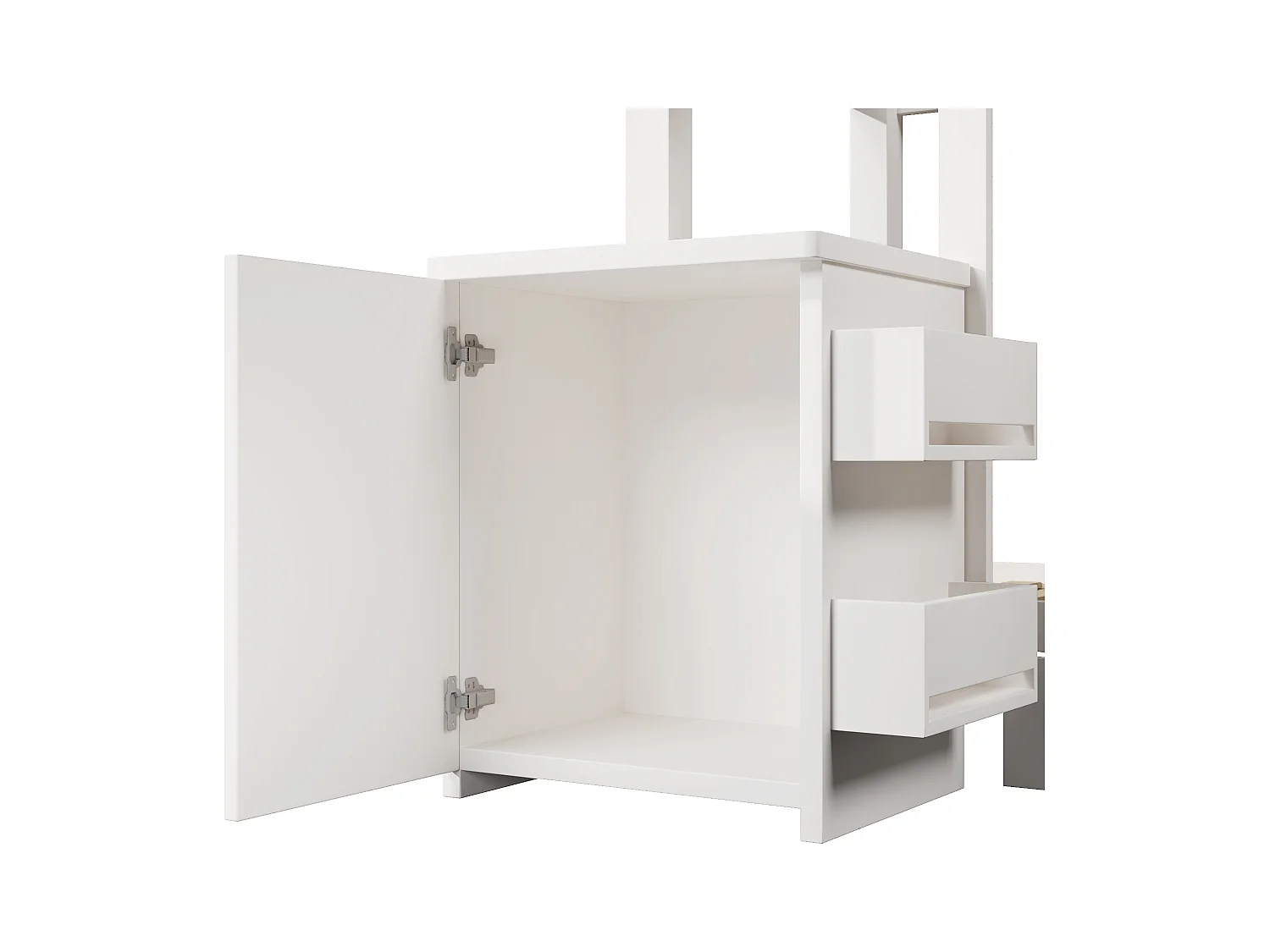 Cama infantil cabina 90x200cm con cajón y mesita de noche, estructura de pino, somier de láminas, sin colchón, color Blanco