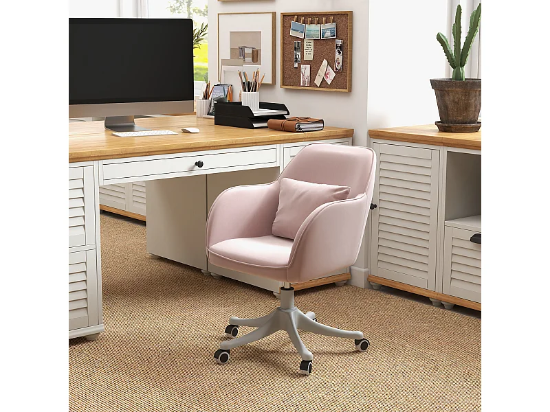 Chaise de Bureau Ergonomique en Velours rose avec Massage Lombaire USB et Réglage Hauteur