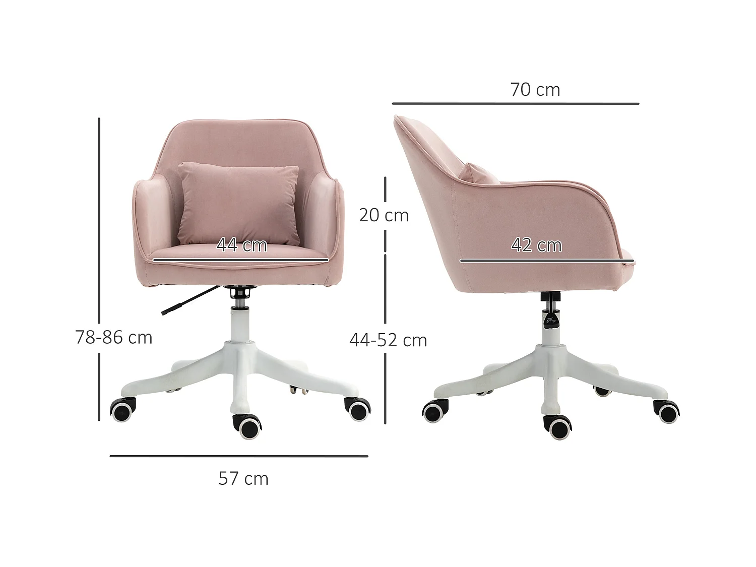 Chaise de Bureau Ergonomique en Velours rose avec Massage Lombaire USB et Réglage Hauteur