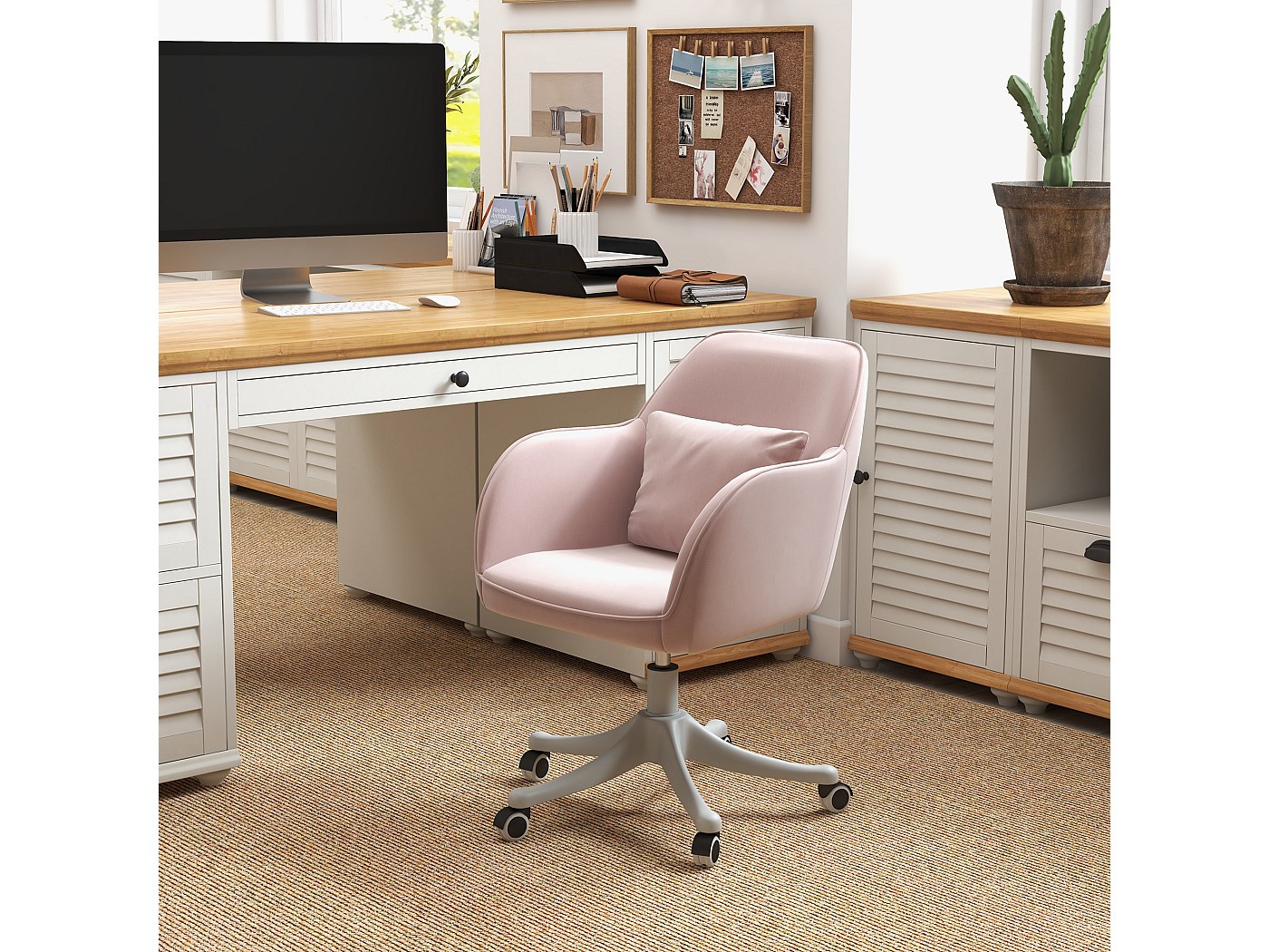 Wohnling bureaustoel grijs velvet design draaifauteuil met rugleuning | kuipstoel 120 kg in hoogte verstelbaar | Werkstoel zonder wielen | Stoel bureau thuiskantoor Draaibaar