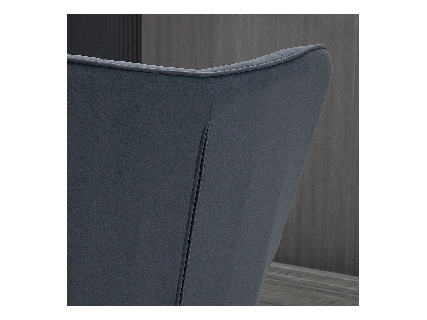 Fauteuil capitonné avec tabouret en velours gris, pieds en métal noir