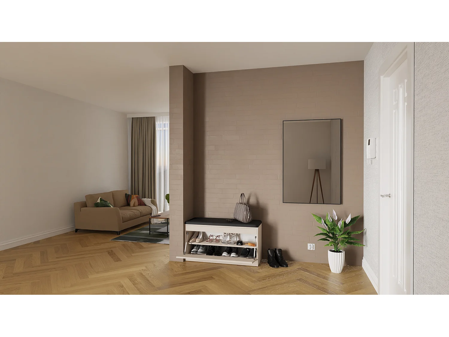 Meuble à chaussures BARI 100 cm – Banc d’entrée avec assise en cuir écologique, pour 8 à 10 paires