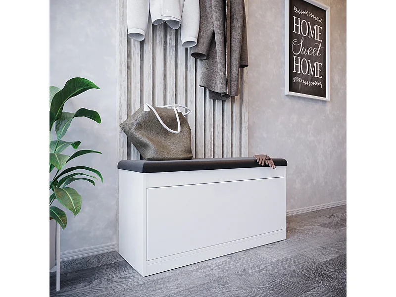 Schoenenkast BARI 100 cm – Halbank met zitting van ecologisch leer, voor 8–10 paar