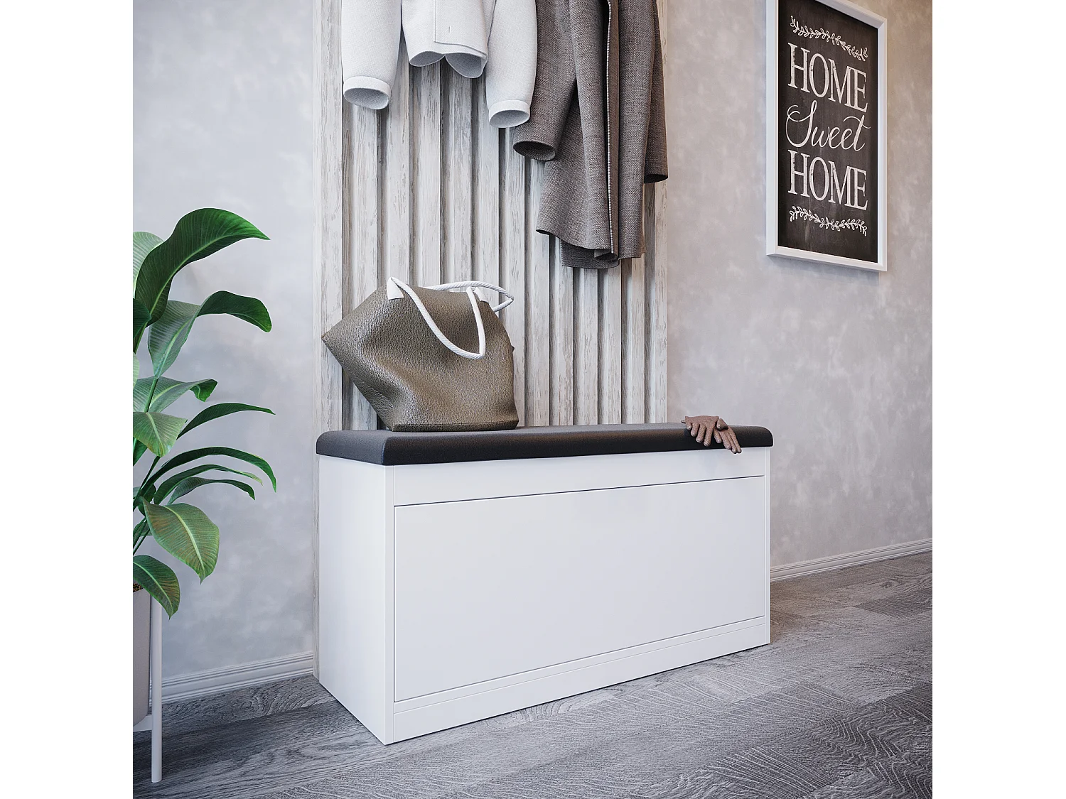 Schuhschrank BARI 100 cm – Sitzbank für den Flur mit Kunstlederpolsterung, für 8–10 Paar
