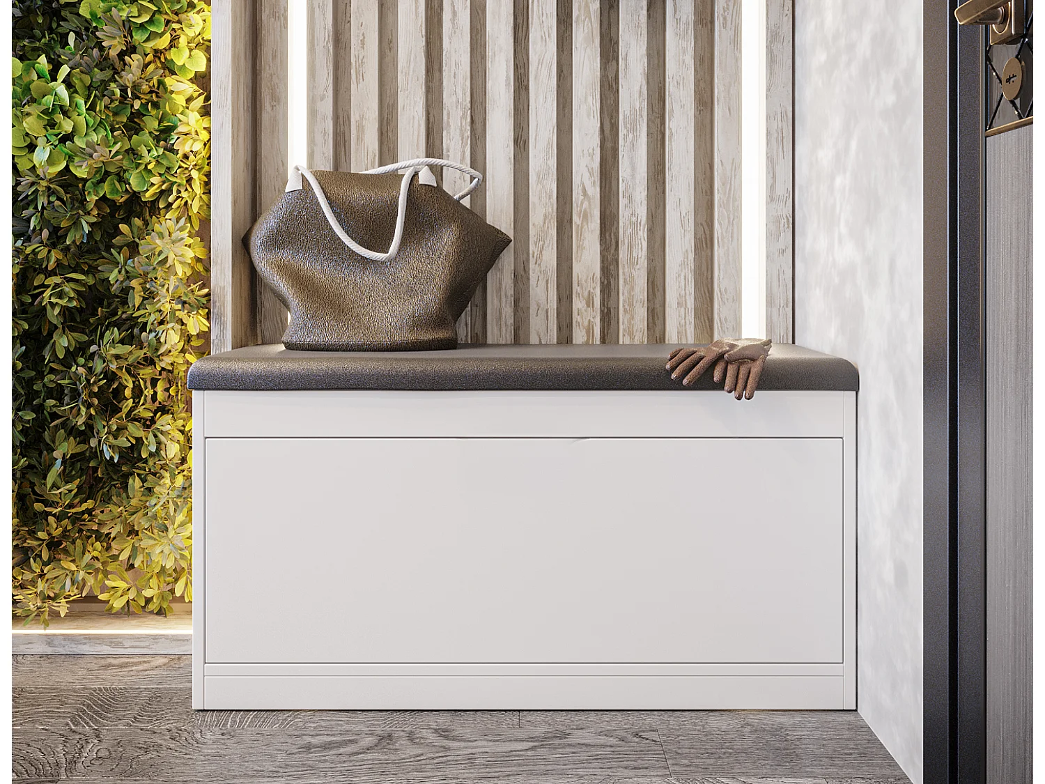 Schuhschrank BARI 100 cm – Sitzbank für den Flur mit Kunstlederpolsterung, für 8–10 Paar