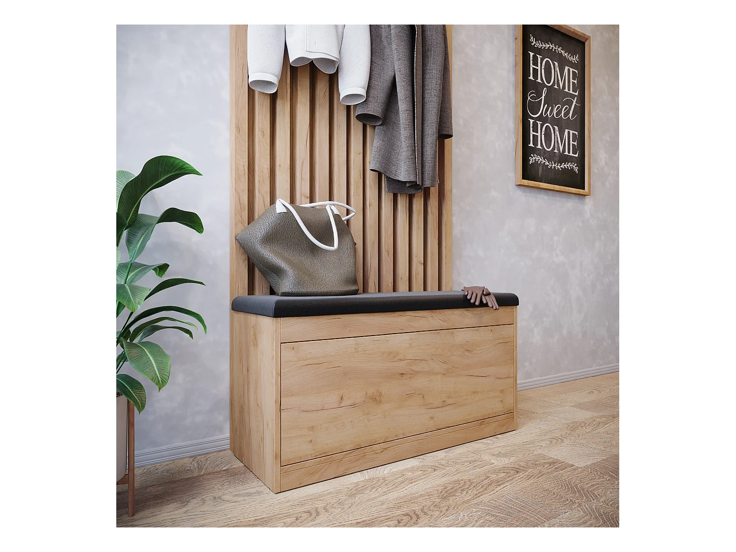 Meuble à chaussures BARI 100 cm – Banc d’entrée avec assise en cuir écologique, pour 8 à 10 paires