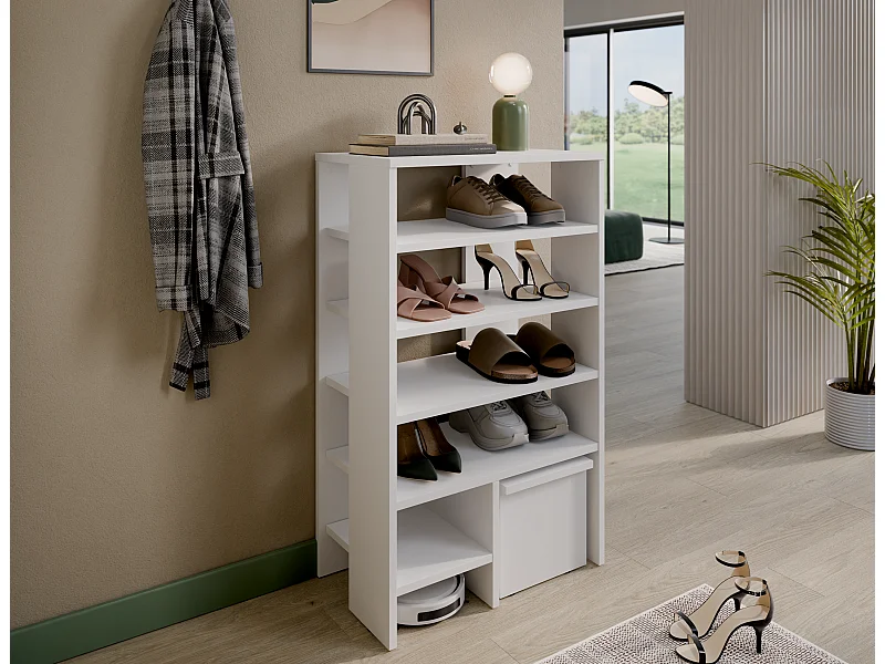 Schoenenrek RUBI 60 cm – Compact meubel met 6 niveaus, voor 14–16 paar schoenen, met verstelbare poten