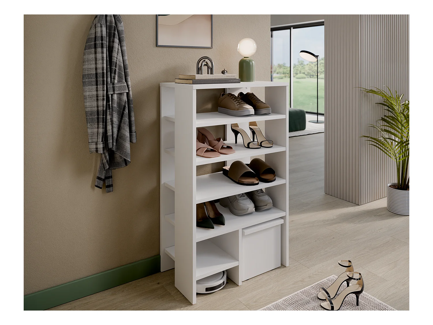 Regał na buty RUBI 60 cm – Kompaktowy mebel z 6 półkami, na 14–16 par obuwia, z regulowanymi nóżkami