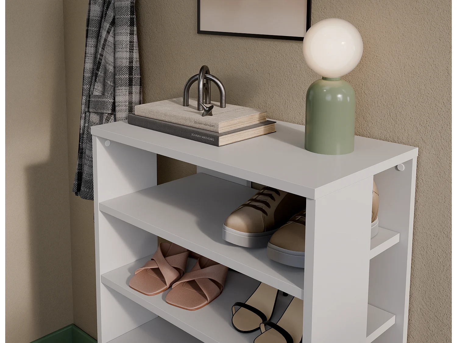 Schoenenrek RUBI 60 cm – Compact meubel met 6 niveaus, voor 14–16 paar schoenen, met verstelbare poten