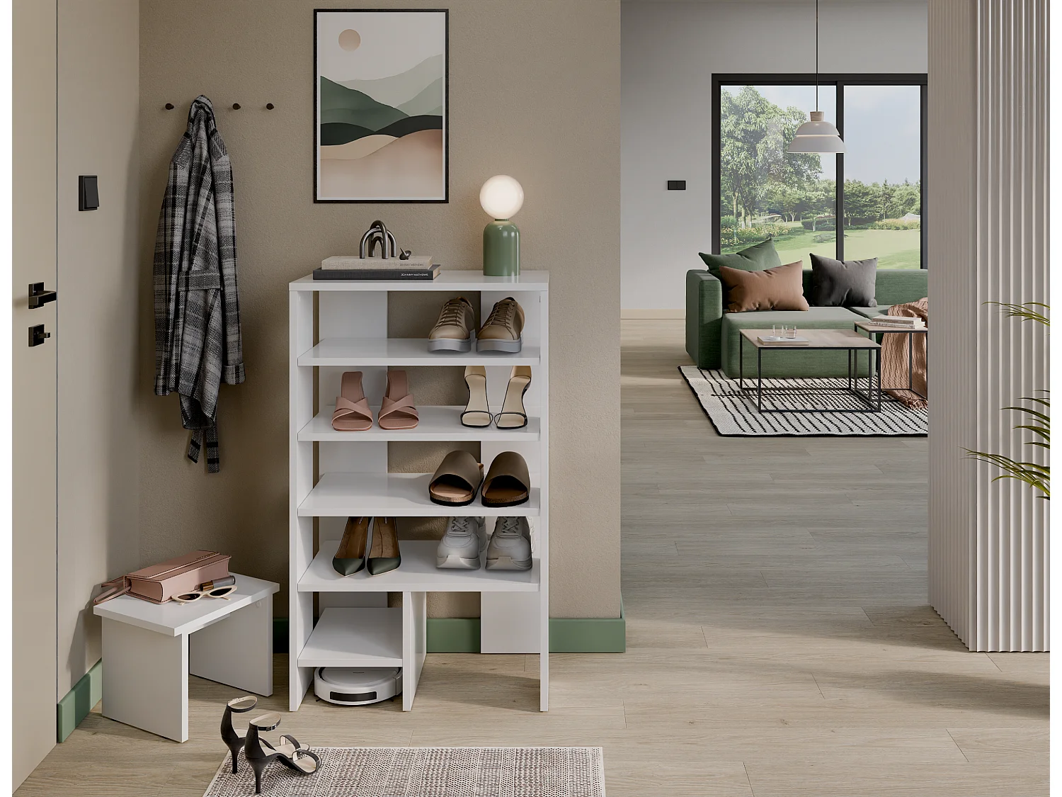 Schoenenrek RUBI 60 cm – Compact meubel met 6 niveaus, voor 14–16 paar schoenen, met verstelbare poten