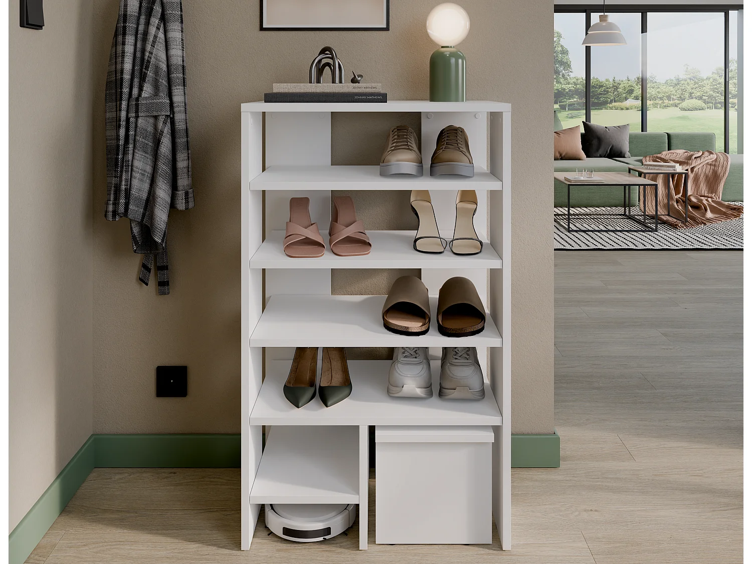 Schoenenrek RUBI 60 cm – Compact meubel met 6 niveaus, voor 14–16 paar schoenen, met verstelbare poten