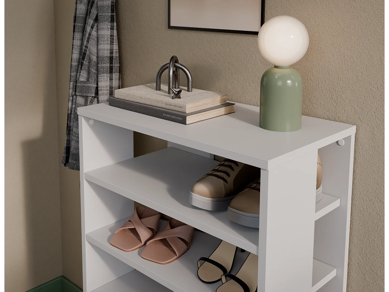 Étagère à chaussures RUBI 60 cm – Meuble compact avec 6 niveaux, pour 14 à 16 paires, avec pieds réglables