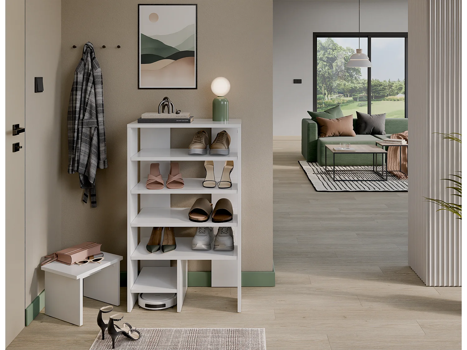 Étagère à chaussures RUBI 60 cm – Meuble compact avec 6 niveaux, pour 14 à 16 paires, avec pieds réglables