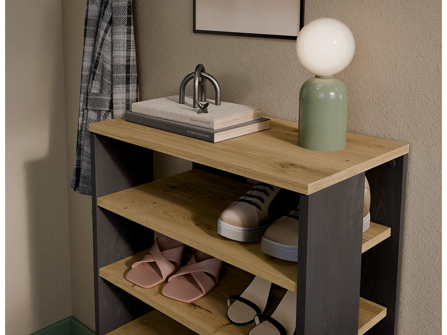 Schoenenrek RUBI 60 cm – Compact meubel met 6 niveaus, voor 14–16 paar schoenen, met verstelbare poten