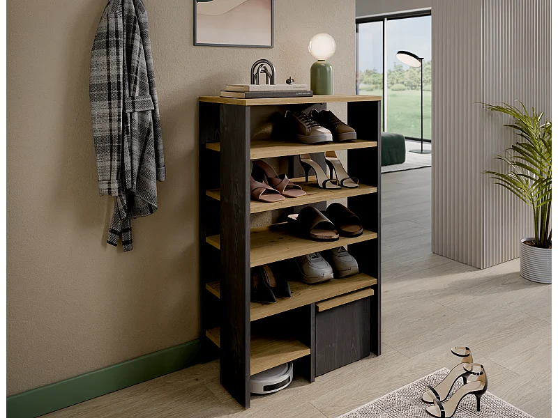 Schoenenrek RUBI 60 cm – Compact meubel met 6 niveaus, voor 14–16 paar schoenen, met verstelbare poten