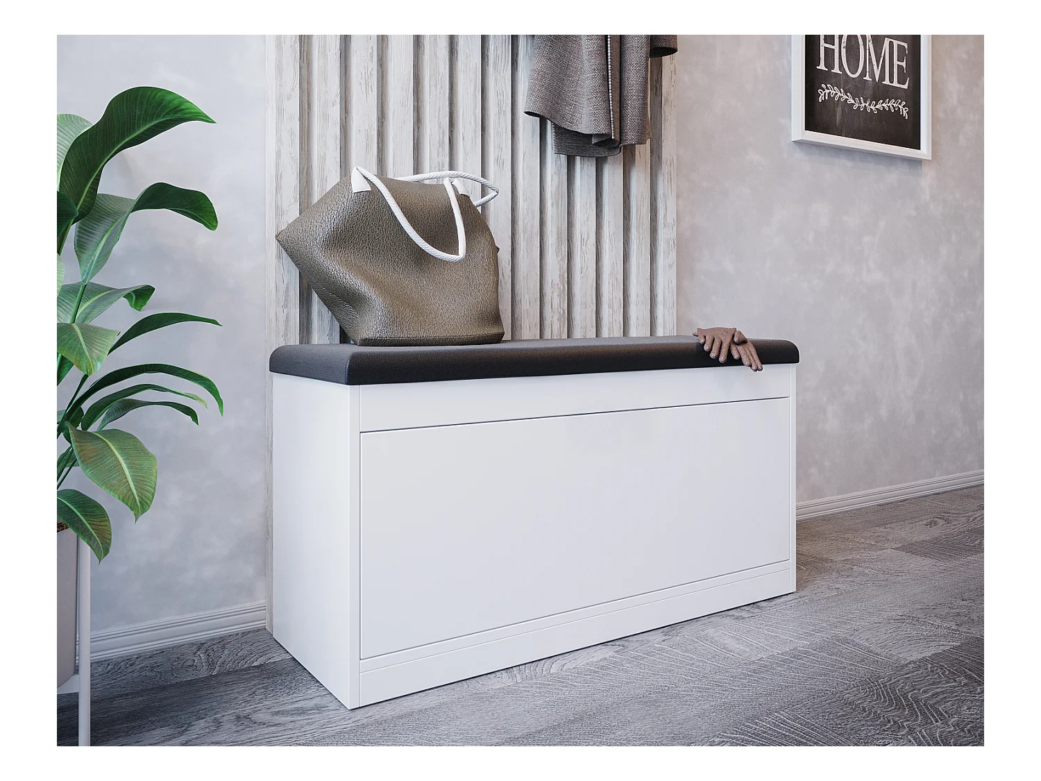 Meuble à chaussures BARI 100 cm – Banc d’entrée avec assise en cuir écologique, pour 8 à 10 paires