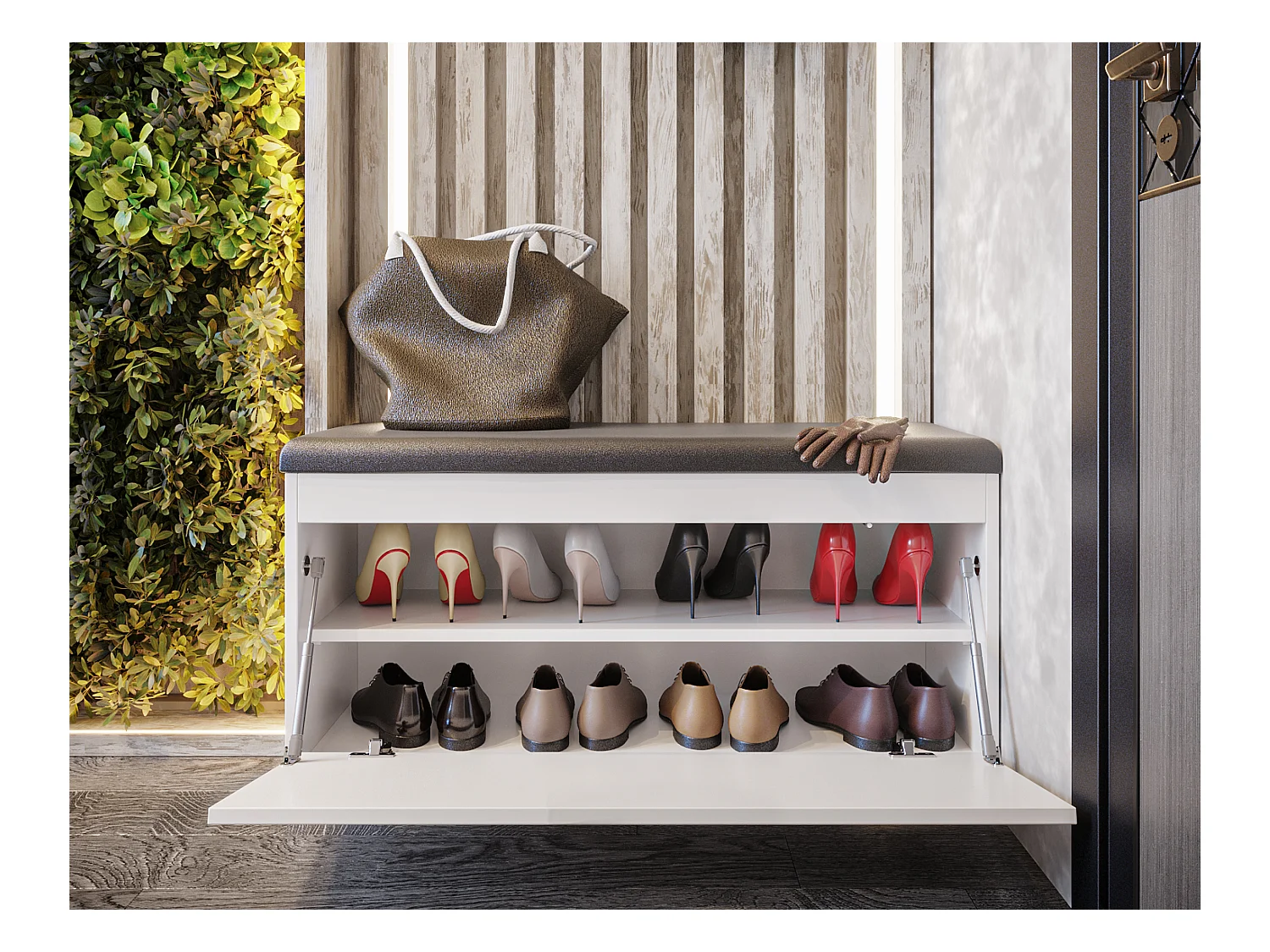 Meuble à chaussures BARI 100 cm – Banc d’entrée avec assise en cuir écologique, pour 8 à 10 paires