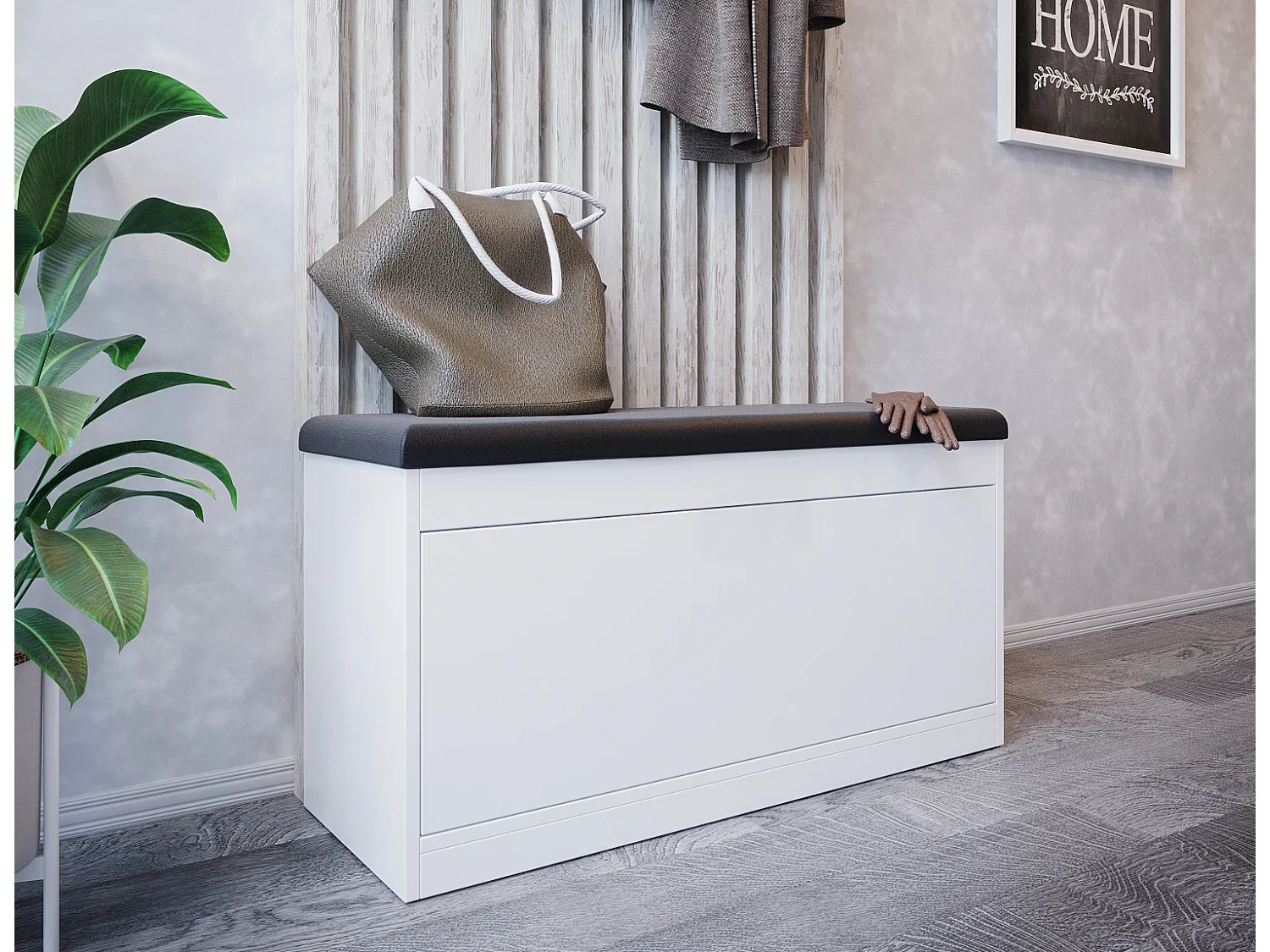 Zapatero BARI 100 cm – Banco de entrada con asiento de cuero ecológico, para 8 a 10 pares