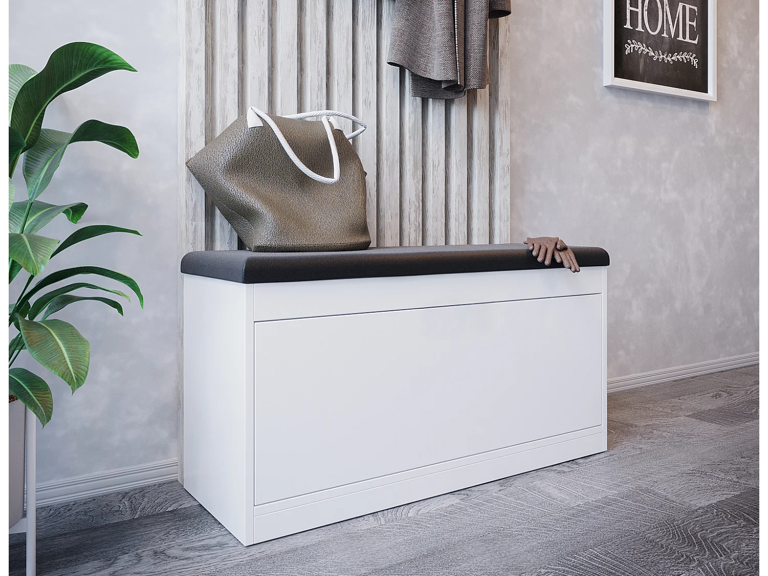 Szafka na buty BARI 100 cm – Ławka do przedpokoju z siedziskiem z ekologicznej skóry, na 8–10 par