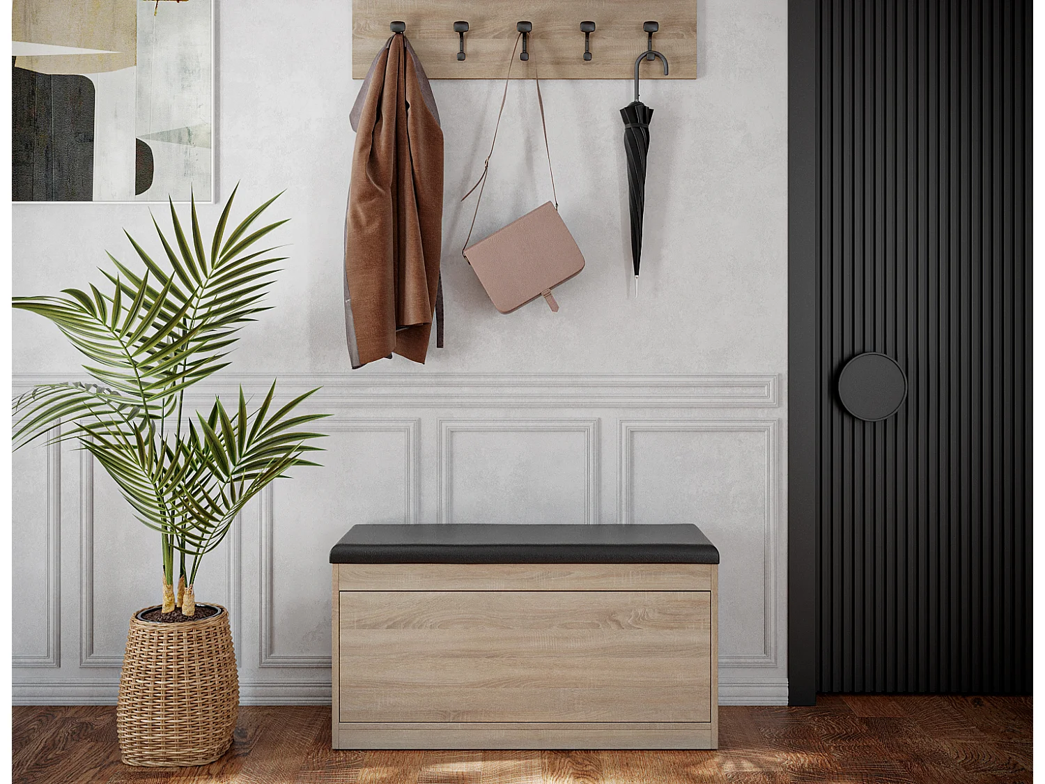 Meuble à chaussures BARI 100 cm – Banc d’entrée avec assise en cuir écologique, pour 8 à 10 paires