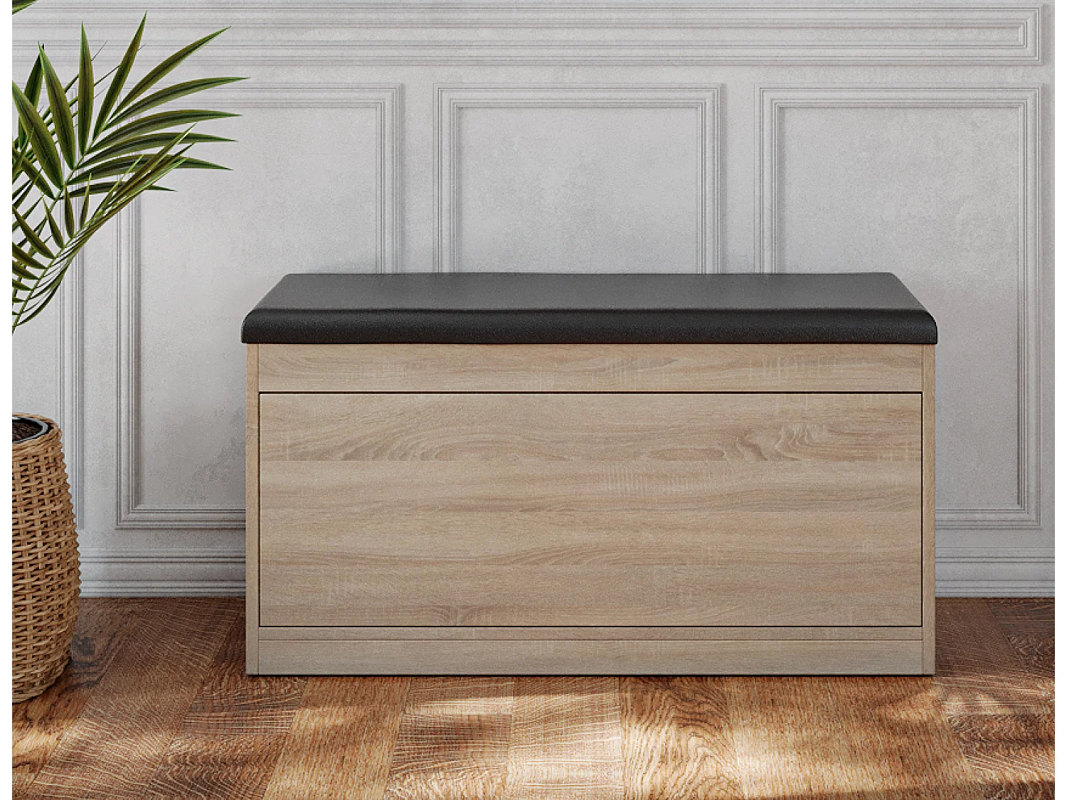 Meuble à chaussures BARI 100 cm – Banc d’entrée avec assise en cuir écologique, pour 8 à 10 paires