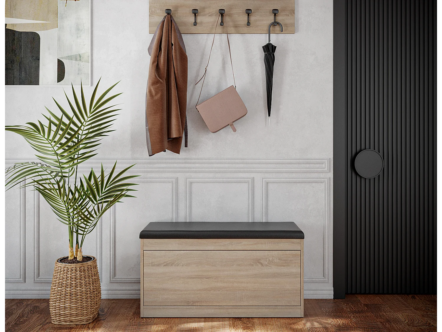 Schoenenkast BARI 100 cm – Halbank met zitting van ecologisch leer, voor 8–10 paar