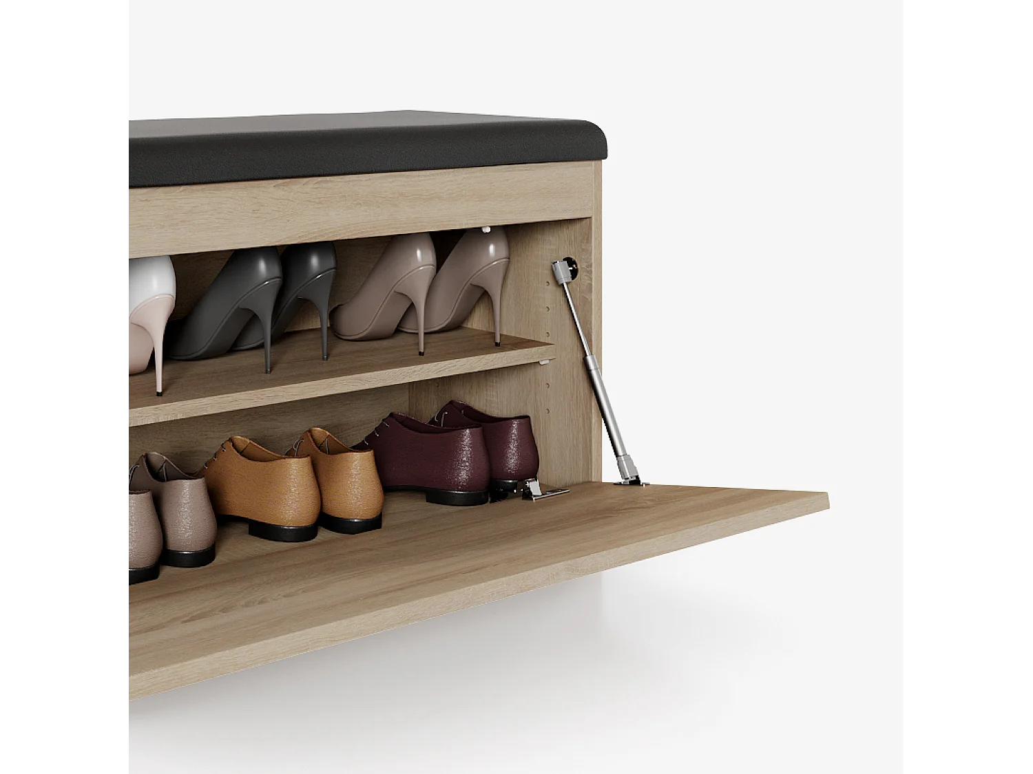 Schoenenkast BARI 100 cm – Halbank met zitting van ecologisch leer, voor 8–10 paar