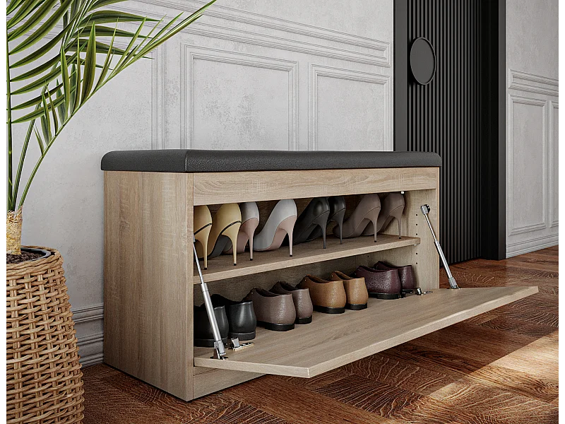 Schoenenkast BARI 100 cm – Halbank met zitting van ecologisch leer, voor 8–10 paar