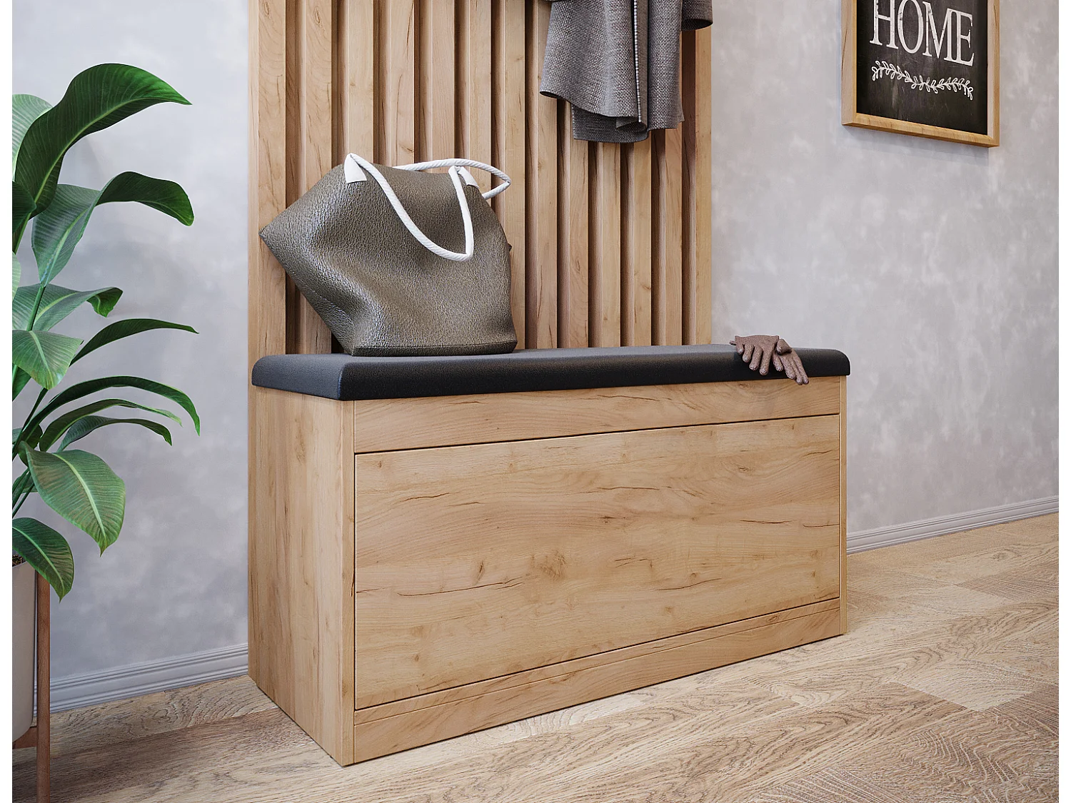 Sapateira BARI 100 cm – Banco de entrada com assento em couro ecológico, para 8 a 10 pares