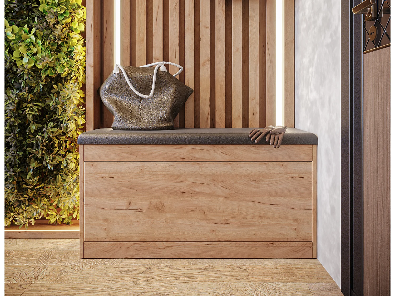 Meuble à chaussures BARI 100 cm – Banc d’entrée avec assise en cuir écologique, pour 8 à 10 paires