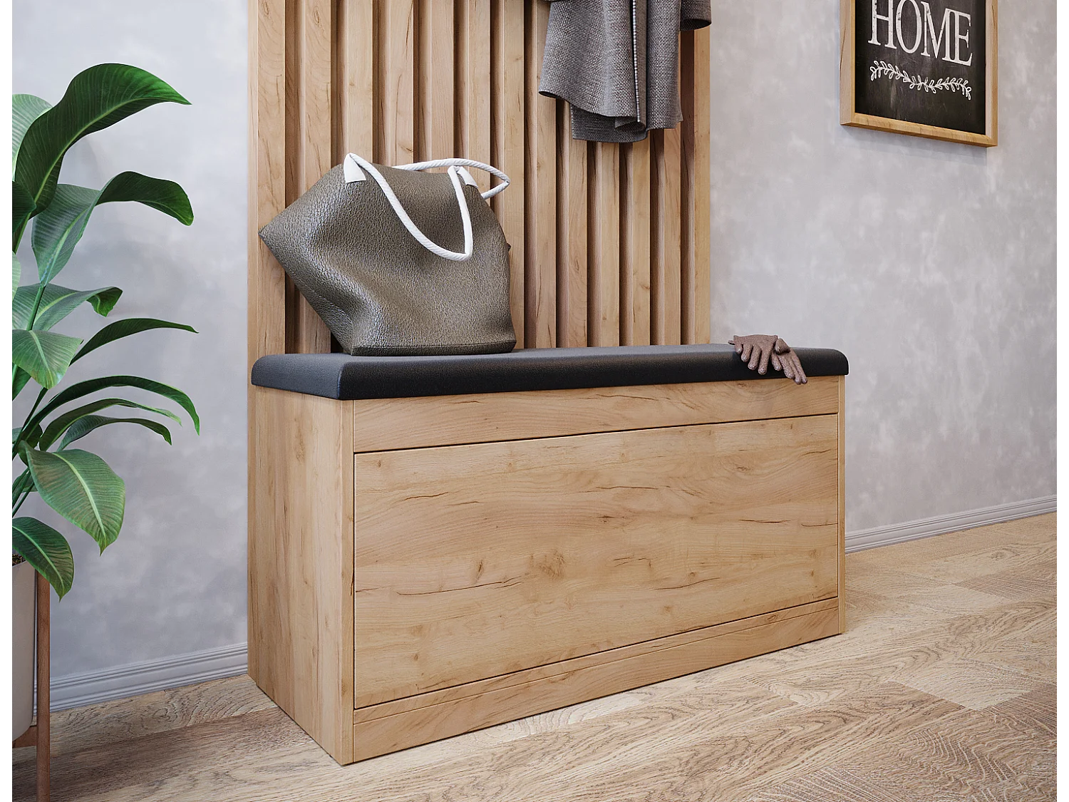 Meuble à chaussures BARI 100 cm – Banc d’entrée avec assise en cuir écologique, pour 8 à 10 paires