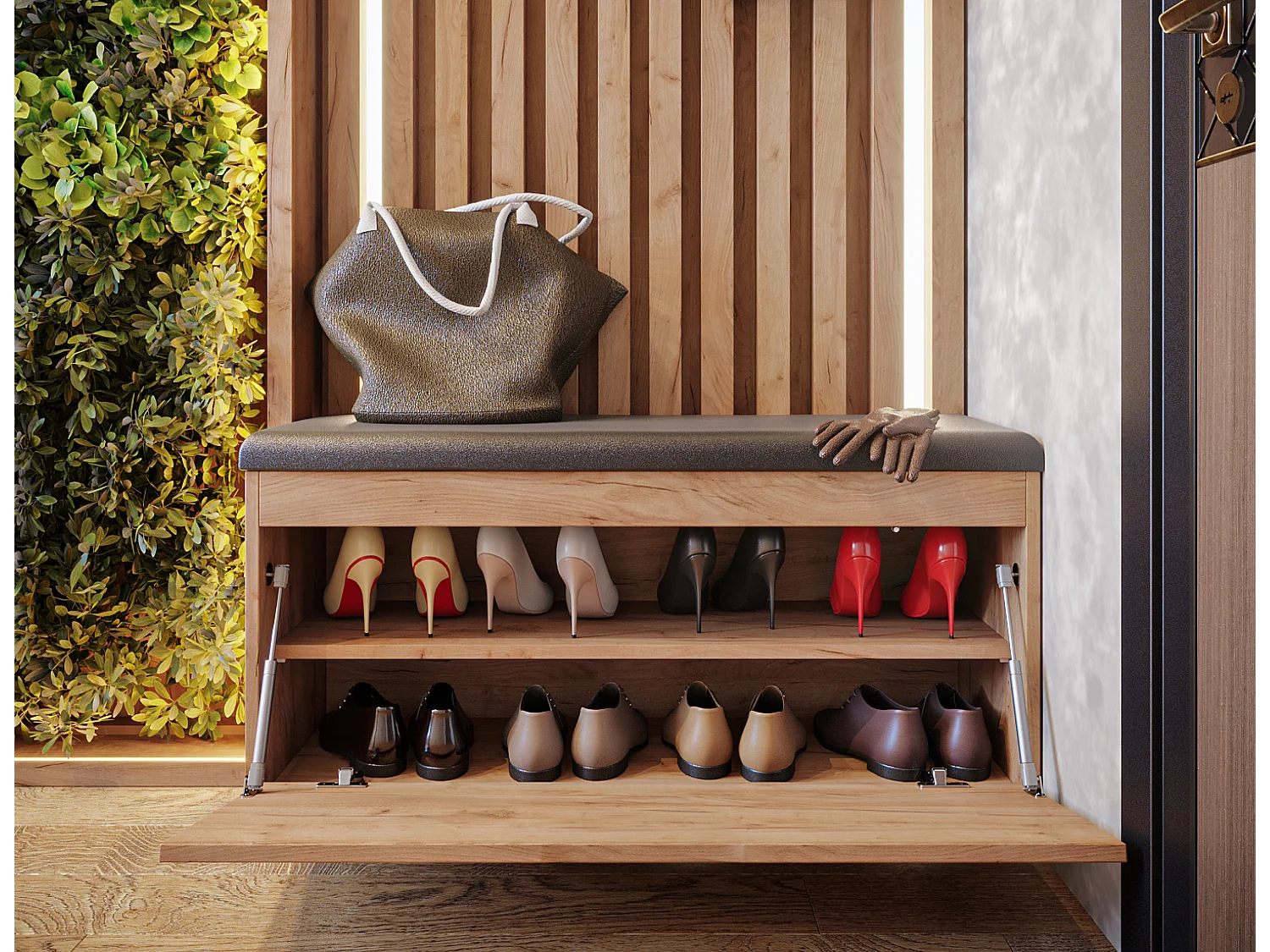 Meuble à chaussures BARI 100 cm – Banc d’entrée avec assise en cuir écologique, pour 8 à 10 paires
