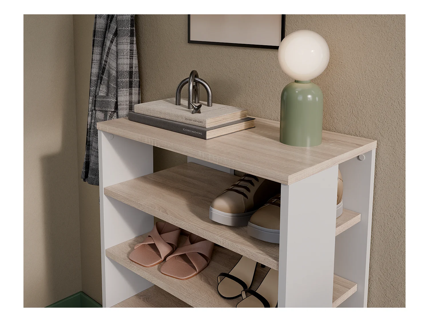 Étagère à chaussures RUBI 60 cm – Meuble compact avec 6 niveaux, pour 14 à 16 paires, avec pieds réglables