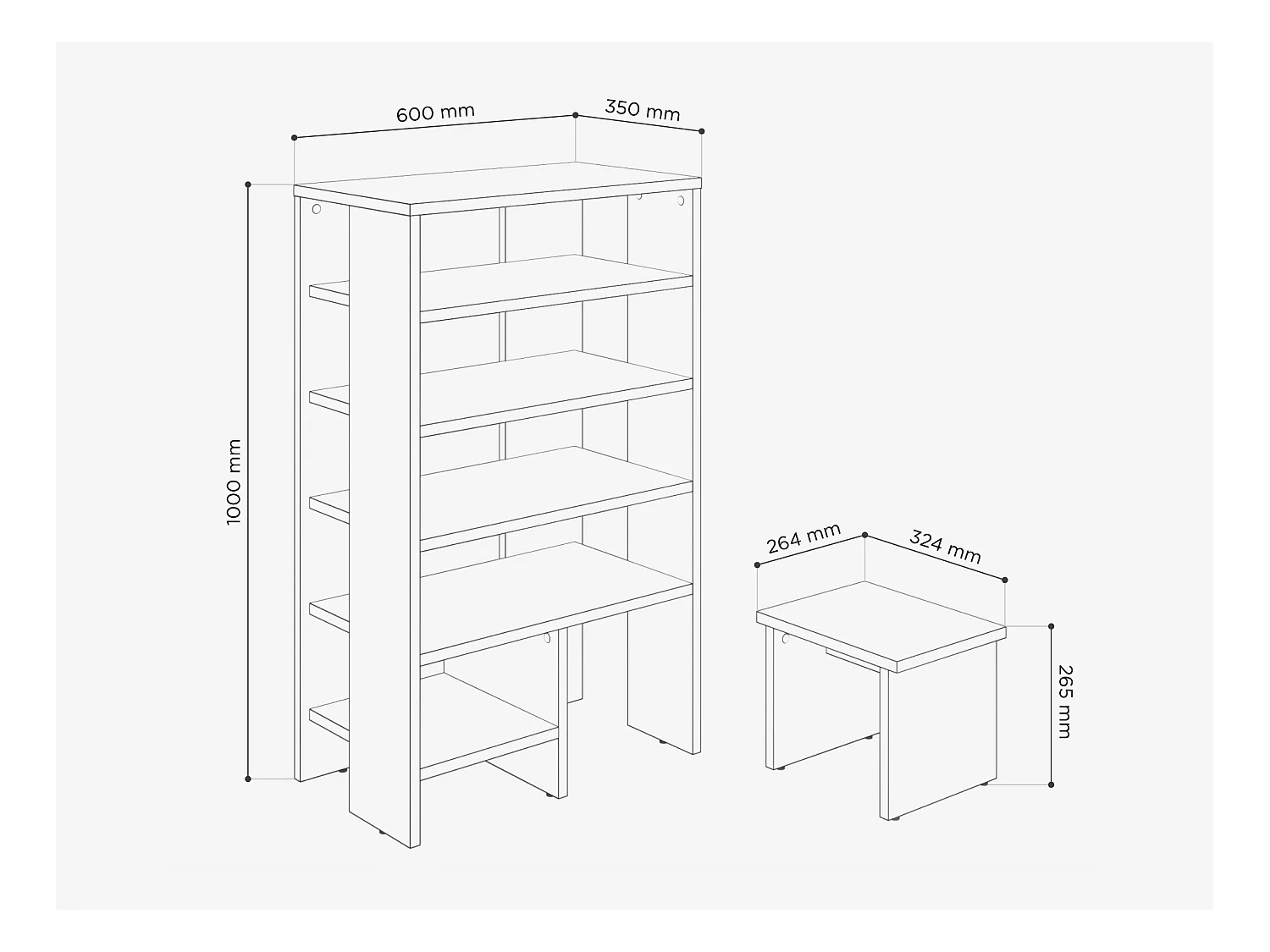 Étagère à chaussures RUBI 60 cm – Meuble compact avec 6 niveaux, pour 14 à 16 paires, avec pieds réglables