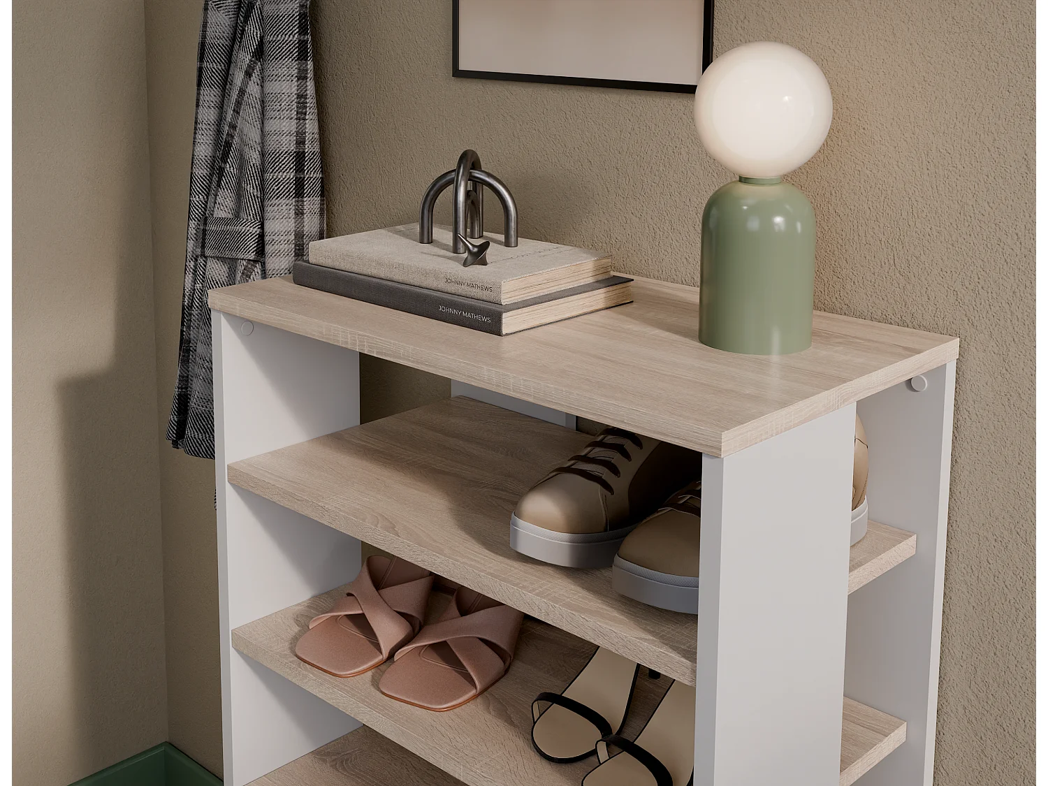 Étagère à chaussures RUBI 60 cm – Meuble compact avec 6 niveaux, pour 14 à 16 paires, avec pieds réglables