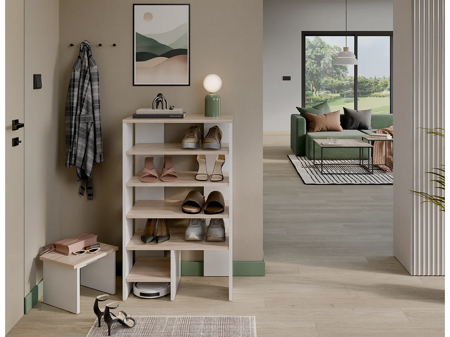 Étagère à chaussures RUBI 60 cm – Meuble compact avec 6 niveaux, pour 14 à 16 paires, avec pieds réglables