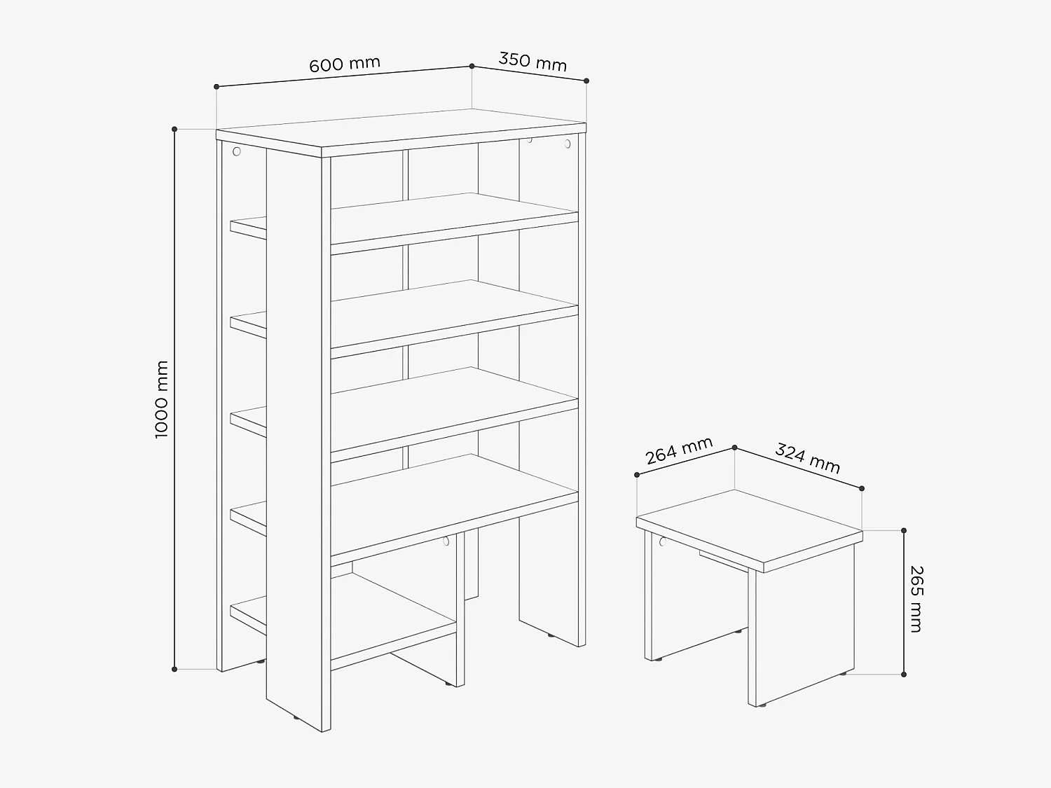 Étagère à chaussures RUBI 60 cm – Meuble compact avec 6 niveaux, pour 14 à 16 paires, avec pieds réglables