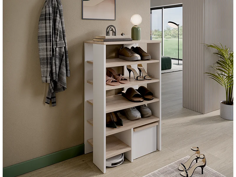 Étagère à chaussures RUBI 60 cm – Meuble compact avec 6 niveaux, pour 14 à 16 paires, avec pieds réglables