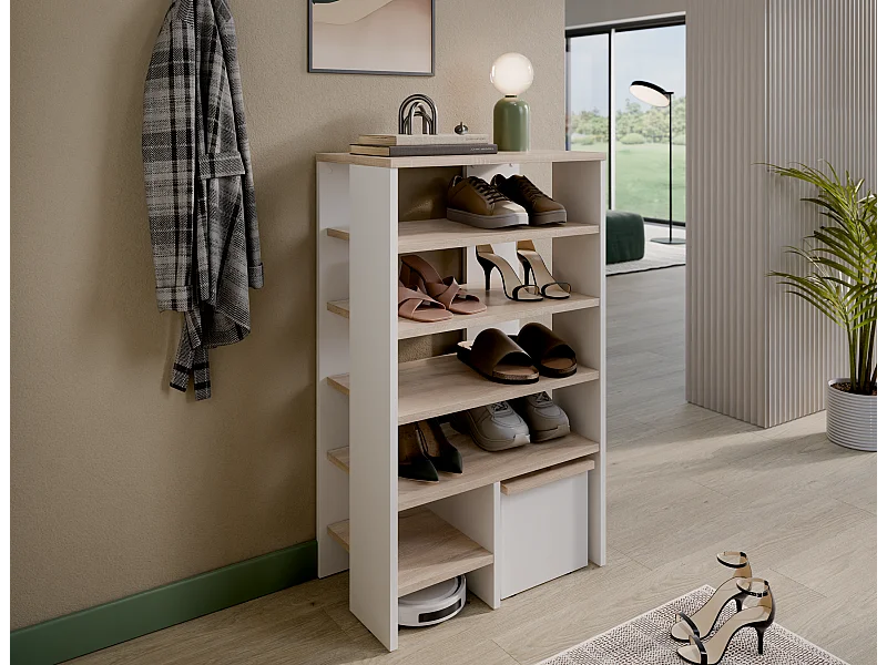 Regał na buty RUBI 60 cm – Kompaktowy mebel z 6 półkami, na 14–16 par obuwia, z regulowanymi nóżkami