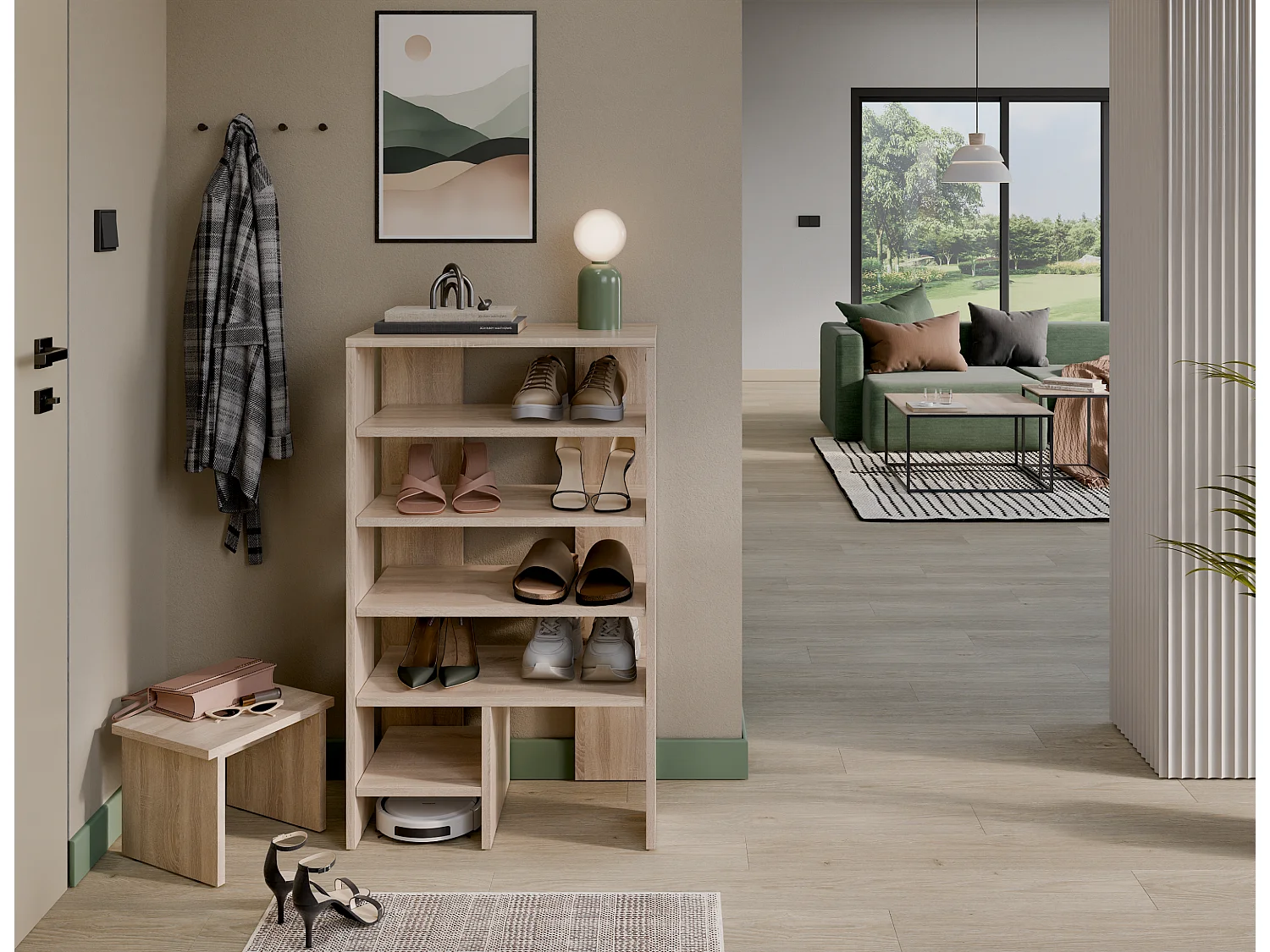 Étagère à chaussures RUBI 60 cm – Meuble compact avec 6 niveaux, pour 14 à 16 paires, avec pieds réglables