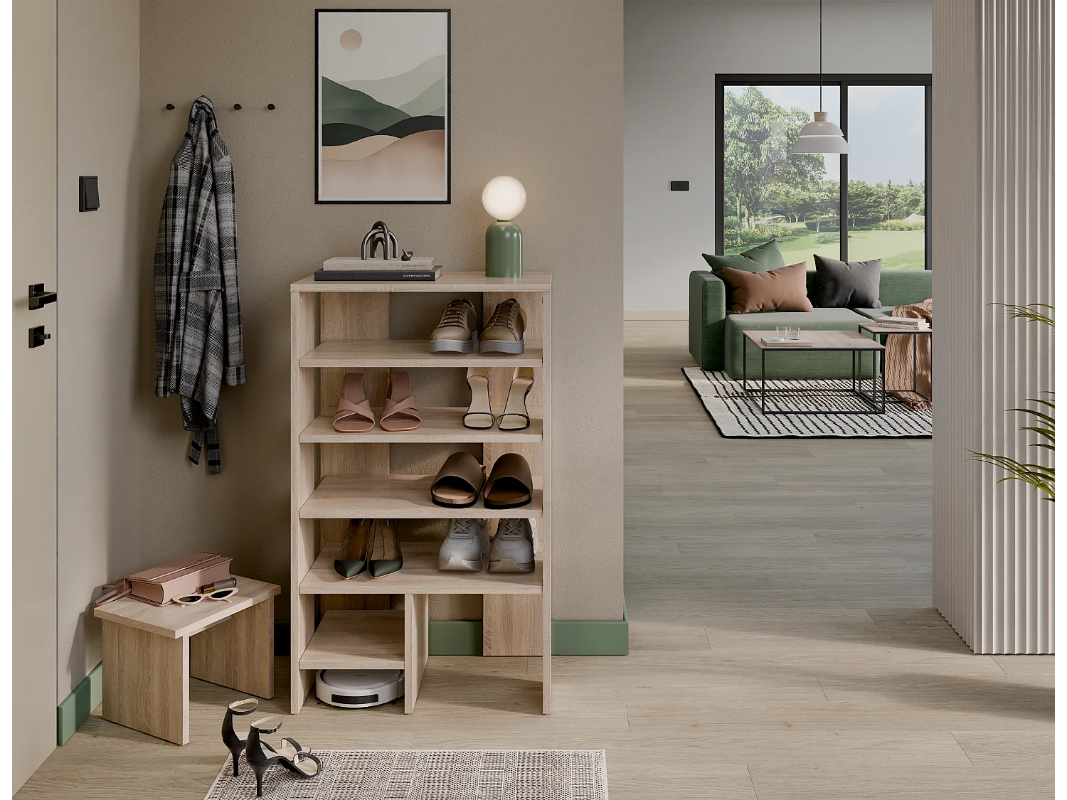 Étagère à chaussures RUBI 60 cm – Meuble compact avec 6 niveaux, pour 14 à 16 paires, avec pieds réglables