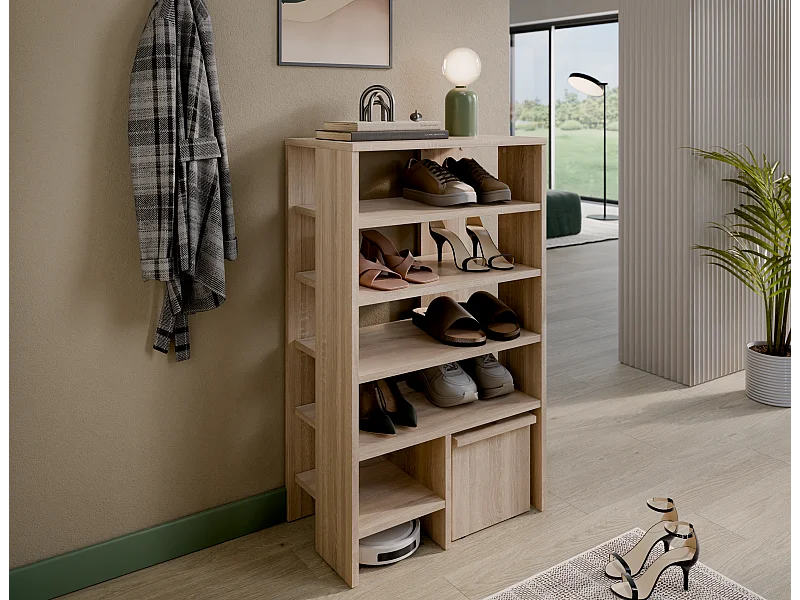 Schoenenrek RUBI 60 cm – Compact meubel met 6 niveaus, voor 14–16 paar schoenen, met verstelbare poten