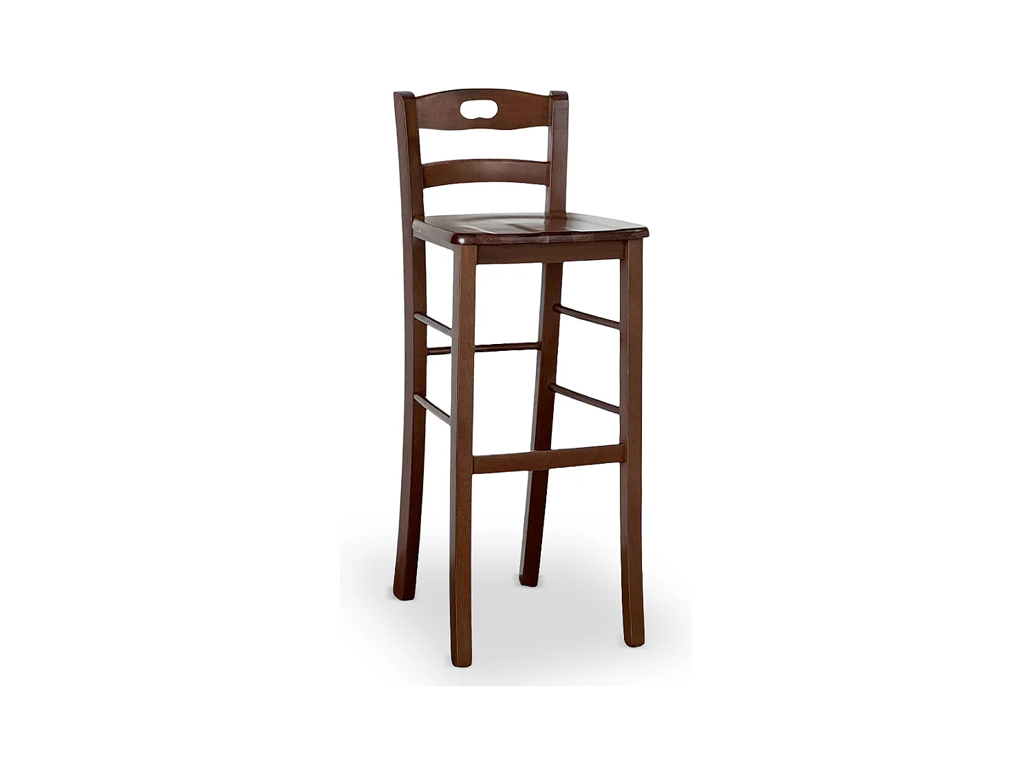 Tabouret snack h 80 cm en bois de noyer foncé avec poignée et assise en bois massif